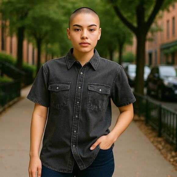 NEW Free People Dirty Deeds Onyx Black Button Up Shirt XS - Picture 1 of 7